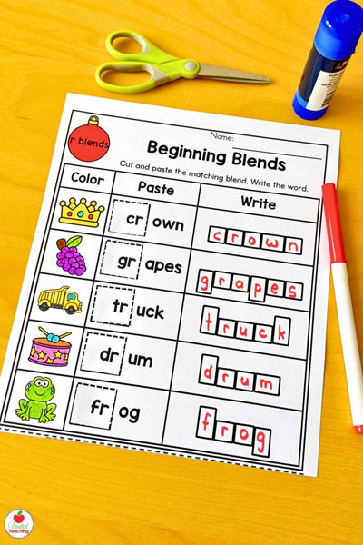 R Blends Cut and Paste beginning blends worksheet