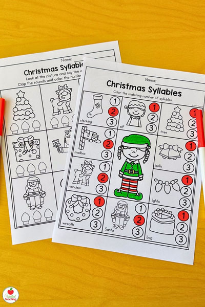 Christmas Syllables worksheets