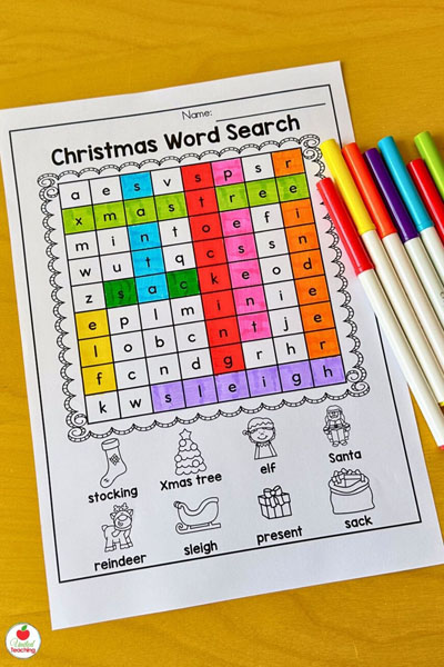 Christmas Word Search worksheet for kindergarten