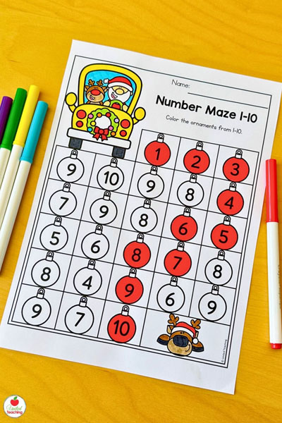 Christmas Number Maze 1 to 10