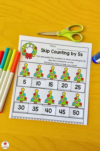 Skip counting by 5s christmas math worksheet