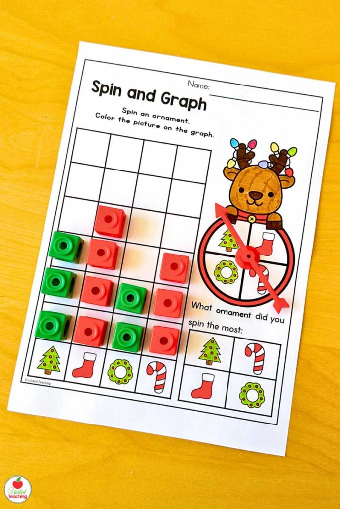 Christmas spin and graph math activity for kindergarten