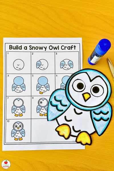 Build a snowy owl craft instructions anc ompleted craft