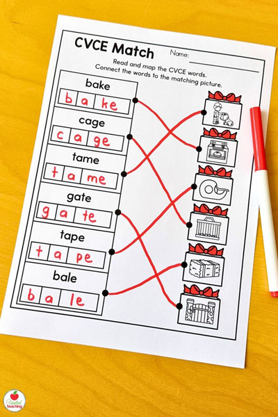 CVCE Matching worksheet for kindergarten