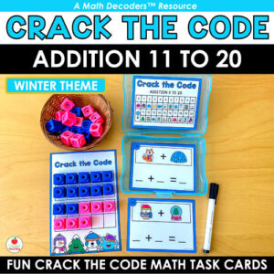 Winter Crack the Code Addition Facts 11 to 20 Math Task Cards