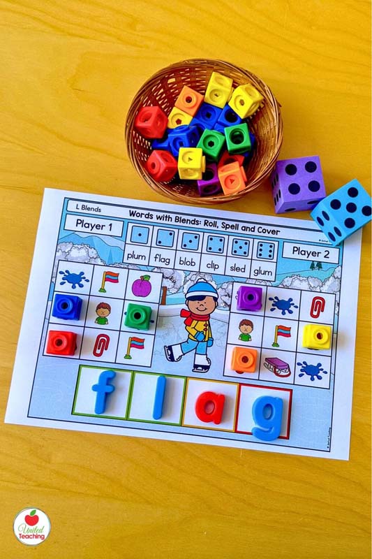 Beginning L Blends Roll and Race to Cover winter phonics game