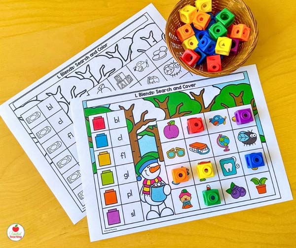 Beginning l blends search cover winter phonics mat