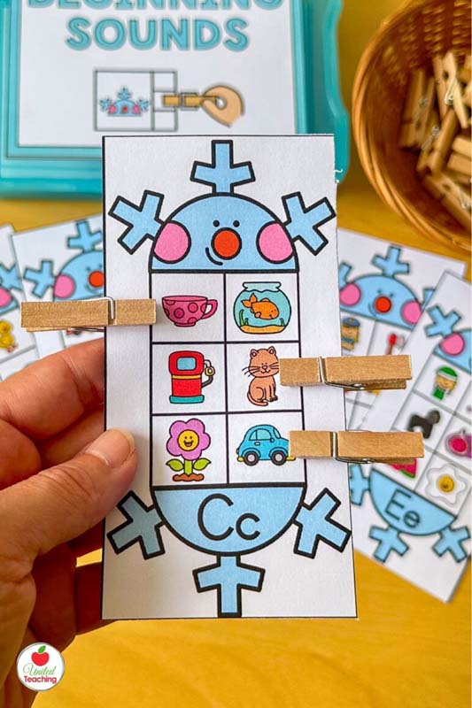 Beginning sounds winter clip cards