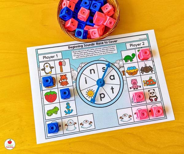 Beginning sound winter race to cover partner phonics game