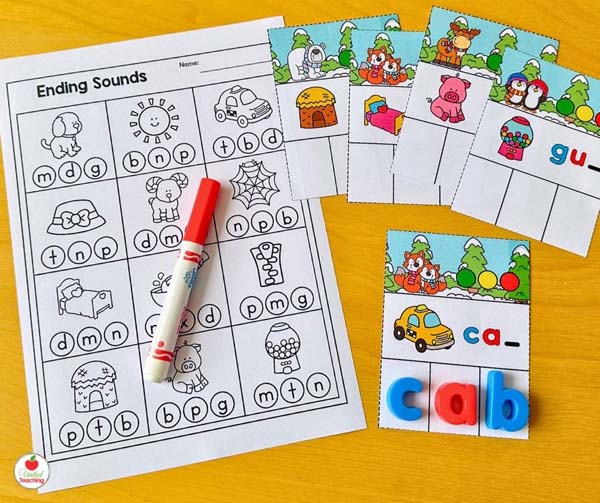 winter word building cards and worksheet