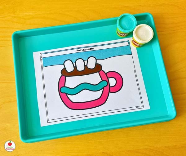 Winter hot chocolate play dough mat