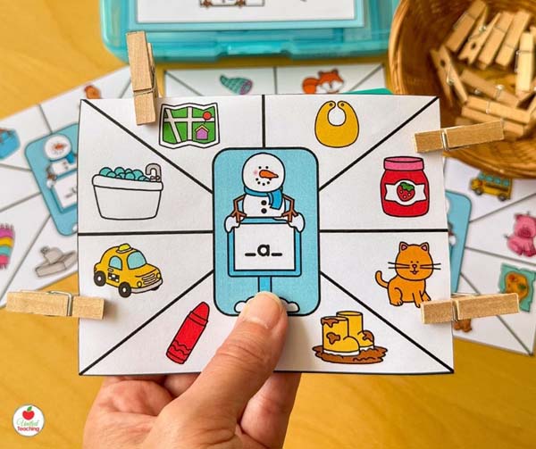 Short vowel middle sounds clip cards