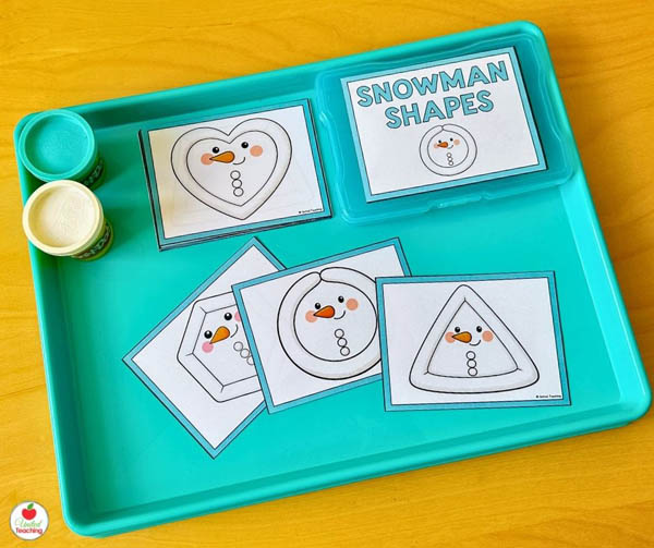 Snowman 2D Shape Play Dough Task Cards