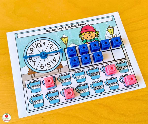 Winter Spin Build and Cover a Ten Frame for numbers 1 to 10