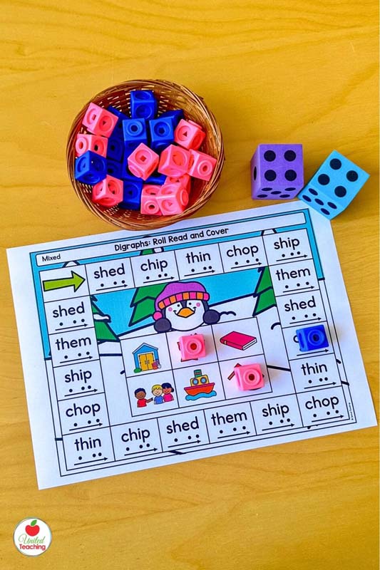 Beginning digraphs winter phonics game