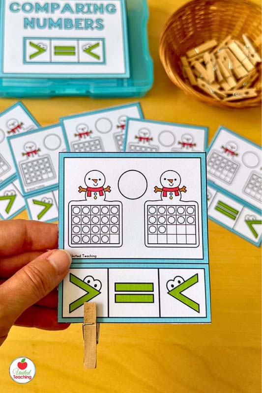 Comparing Numbers Winter Math Clip Cards