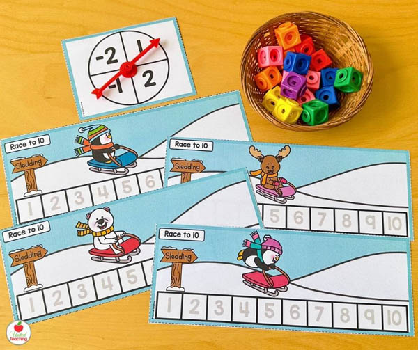 Winter Race to 10 Math Game for Small Groups