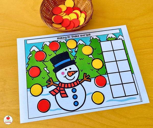 Winter Shake and Spill Making 10 Math Center
