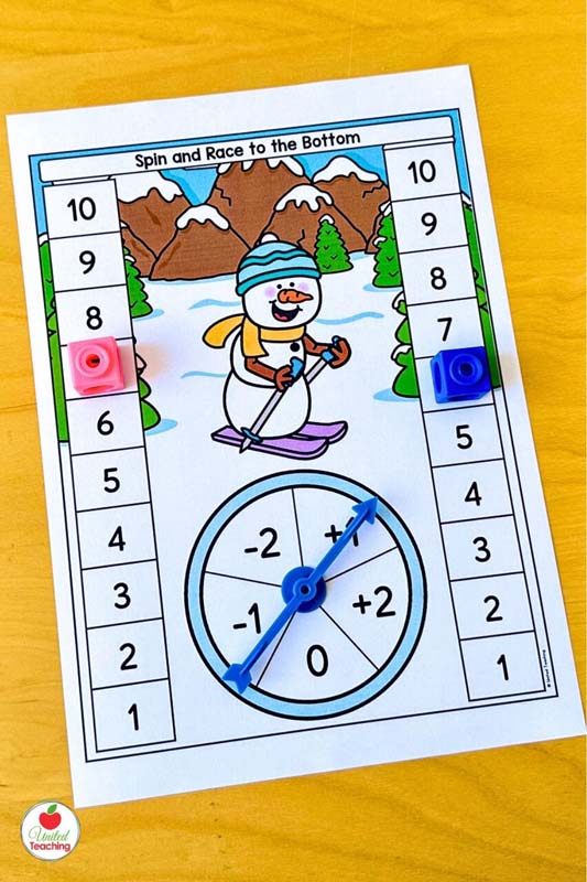 Winter Race to the Bottom Addition and Subtraction Math Center