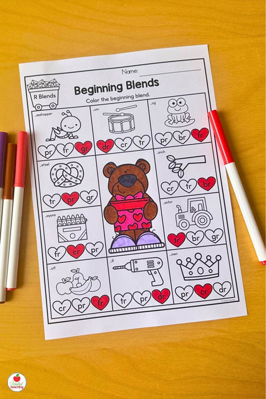 Beginning R Blends Valentine Worksheet