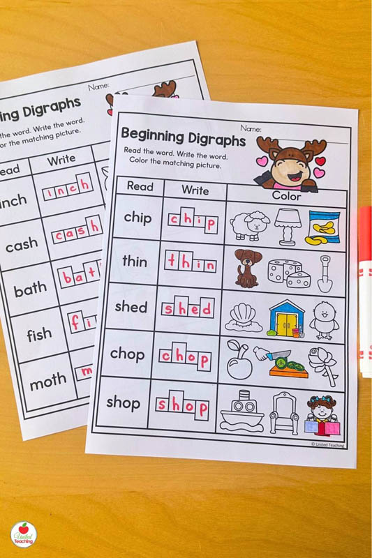 Valentine Digraph Worksheets Read Write Color