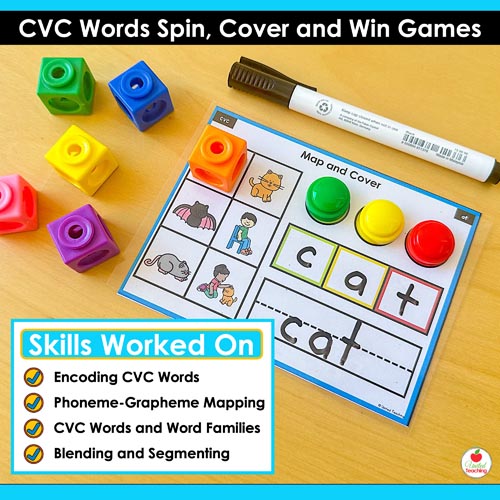 CVC Words Map and Cover Task Cards | Skills Worked On