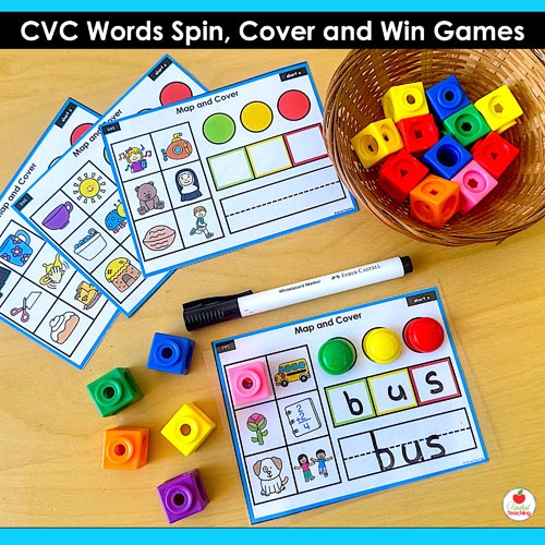 CVC Words Map and Cover Task Cards | Science of Reading Word Mapping Phonics Center