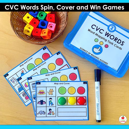 CVC Words Map and Cover Task Cards | Science of Reading aligned phonics center