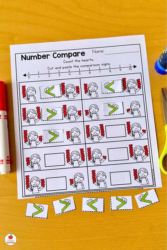 Comparing Numbers Worksheet with Valentine picture math worksheet