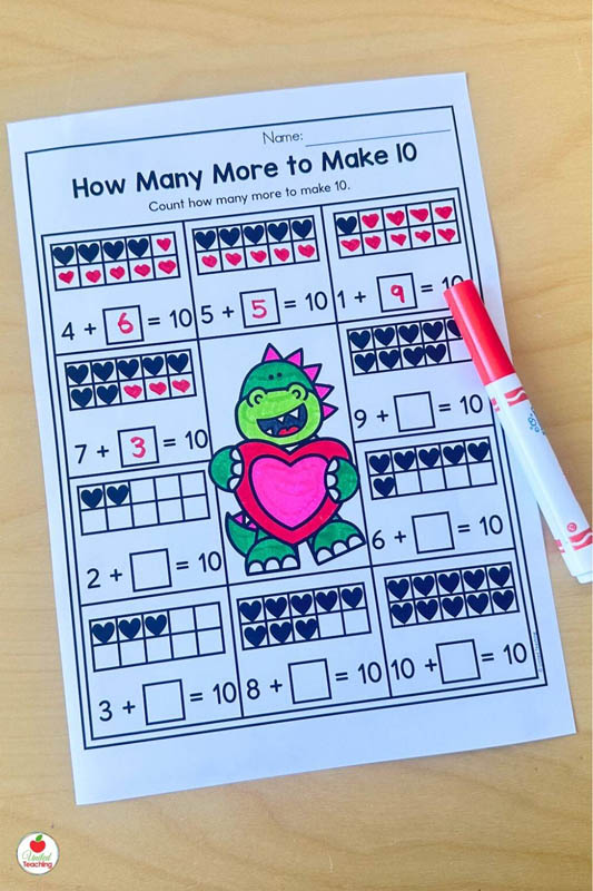 Making 10 Valentine Math Worksheet