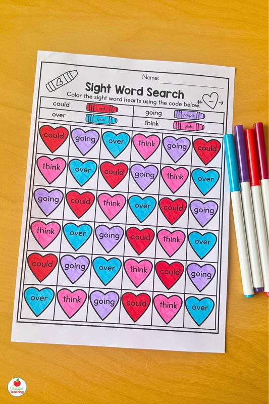 Sight Word Search Valentines Day Worksheet