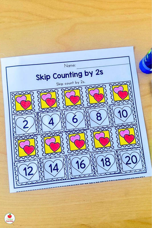 Skip Counting by 2s Valentine Math Worksheet