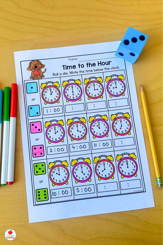 Valentines Day Time to the Hour Math Worksheet