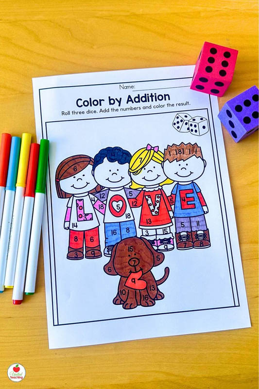 Color by Addition Valentine Math Activity