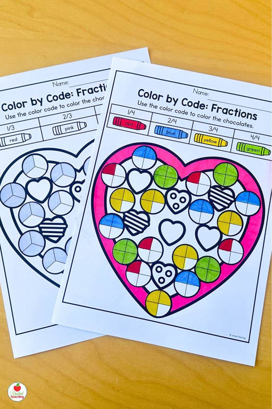 Valentines Day Fractions Math Worksheets