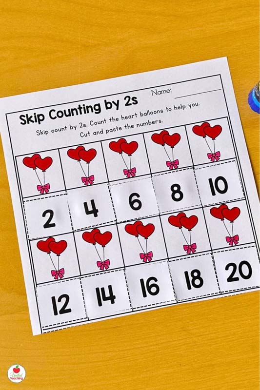 Valentine Skip Counting by 2s math worksheet