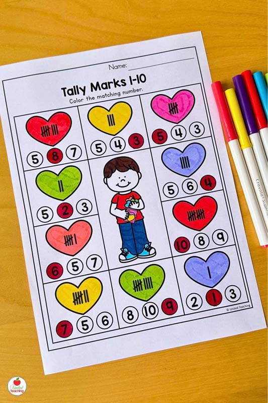 Valentine Tally Marks math Worksheet