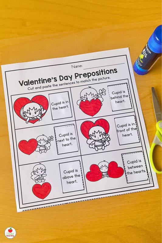 Valentines Day Prepositions Worksheet