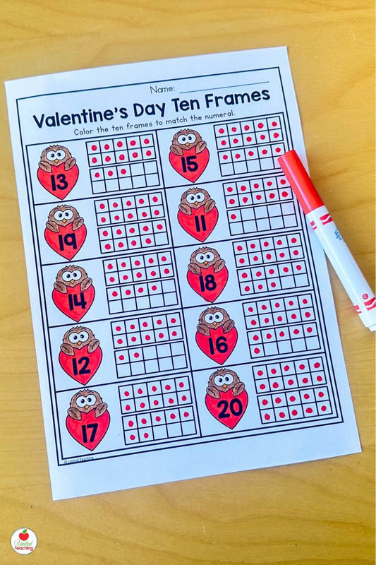 Valentines Day Math Worksheet for Ten Frames