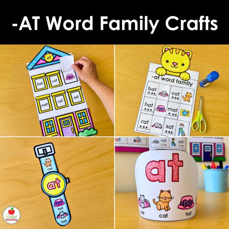 -at word family phonics crafts and activities for kindergarten