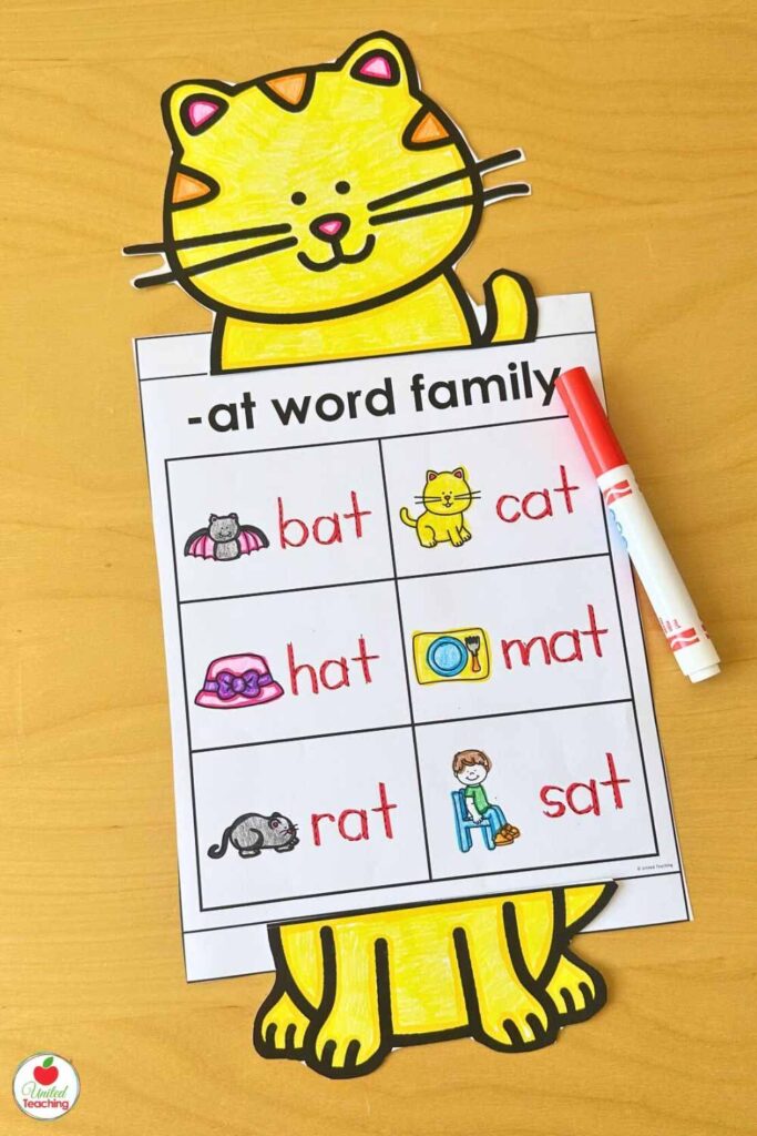 -at word family word tracing craft for kindergarten