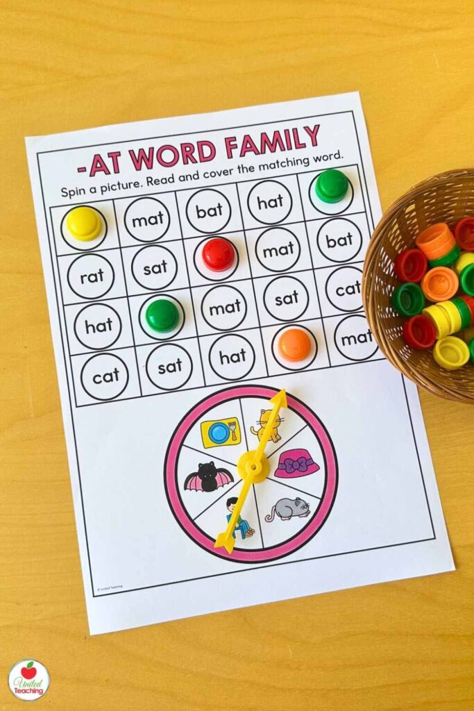 -at word family phonics game for kindergarten