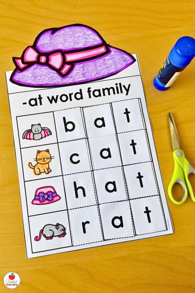 -at word family word building craft for kindergarten