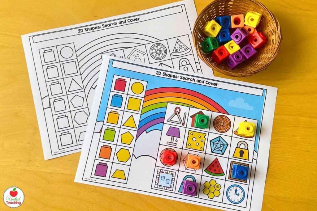 2D shapes search and cover real word representation math activity