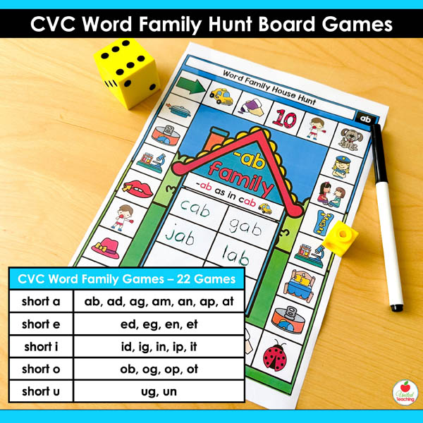 Word Families covered by the CVC Word Family House Phonics Games