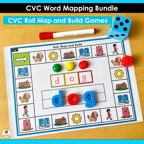 CVC Words Roll Map and Build Game Mat