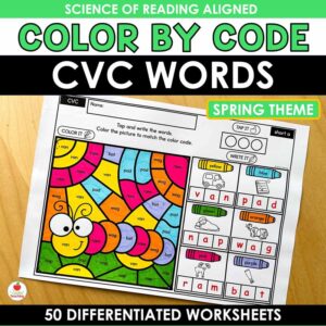 CVC Words Spring Color by Code Worksheets