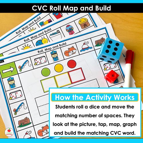 How the CVC Words Roll Map and Build Games work