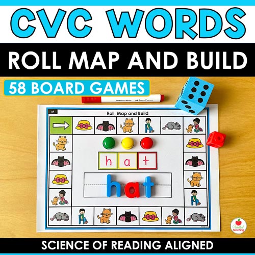 CVC Words Roll Map and Build Board Games