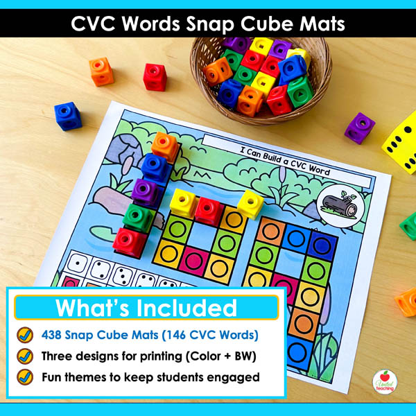 What's included in the CVC Words Snap Cube Mats